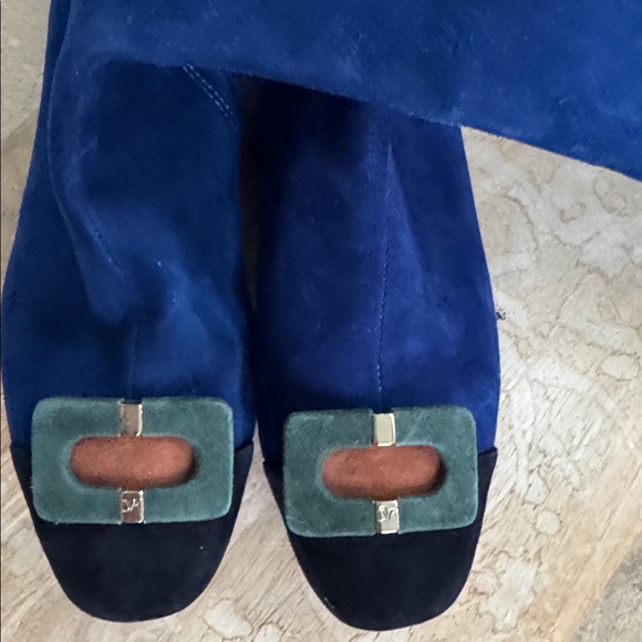 Diane Von Furstenberg Blue Suede Leather Tall Boots Size 7 - Picture 2 of 11